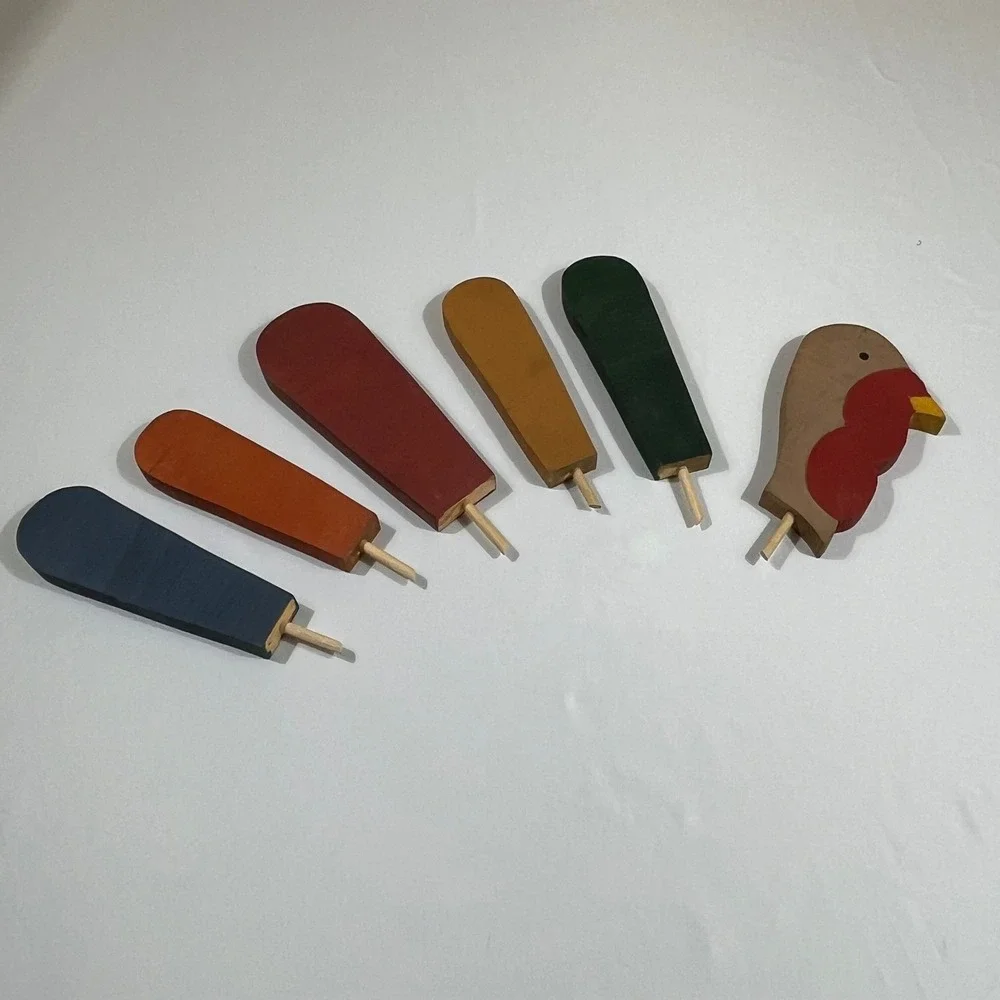 Turkey Pumpkin Decorating Kit Multicolor Vintage Wooden 6pc Set Thanksgiving